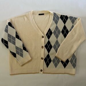 SHEIN Cream Ribbed Knit Cardigan